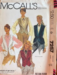 7257 MCCALLS  1980 BUTTONED VEST COLLAR OR NOT PATTERN 8 UNCUT